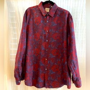 100% Linen Floral Button Up Shirt Size XL